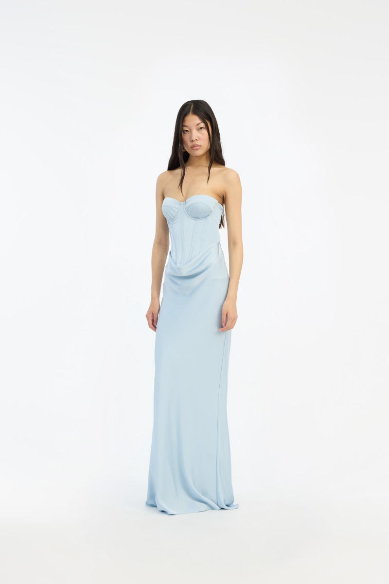 Satin Corset Maxi Dress Light Blue - ROTATE Birger Christensen