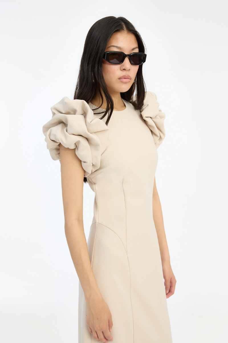 beige puffy dress Women's Nymph A-line Puffy Sleeved Taffeta Mini Dress S/M/L/Customize Beige MEAN BLVD Beige / L