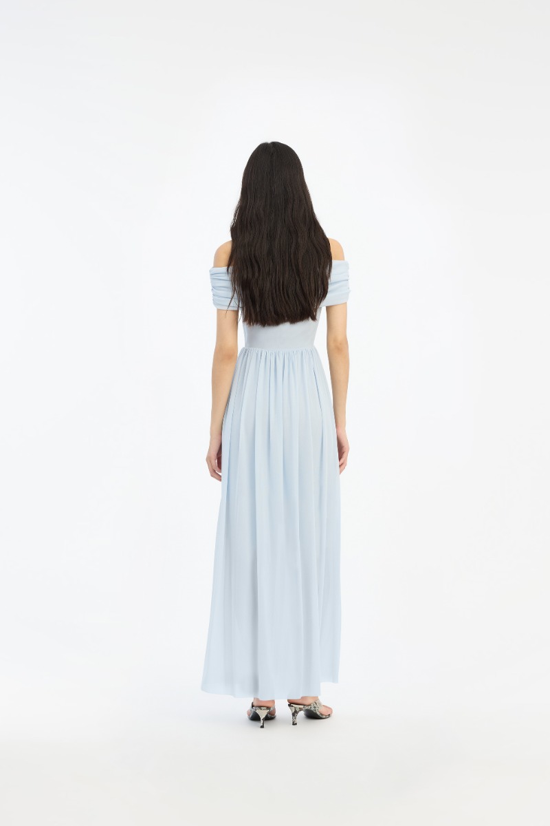 Off-shoulder Maxi Dress Light Blue - ROTATE Birger Christensen