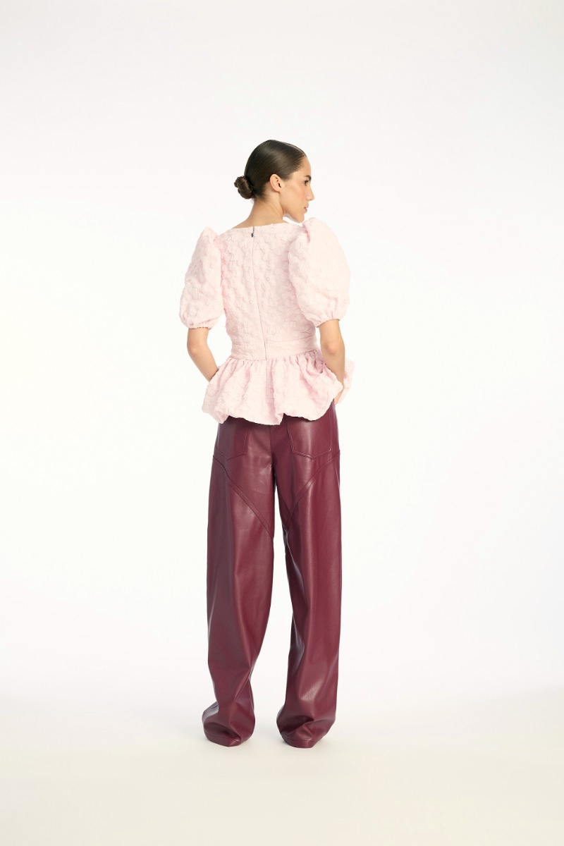 Jacquard Puff Sleeve Top Light Pink - ROTATE Birger Christensen