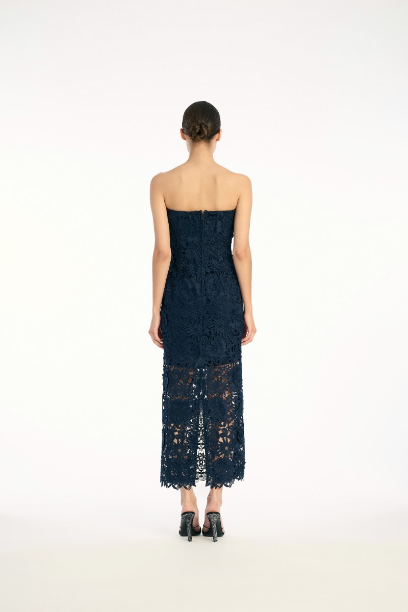3d Lace Midi Dress Dark Blue - ROTATE Birger Christensen 3d Lace Midi Dress Dark Blue - ROTATE Birger Christensen