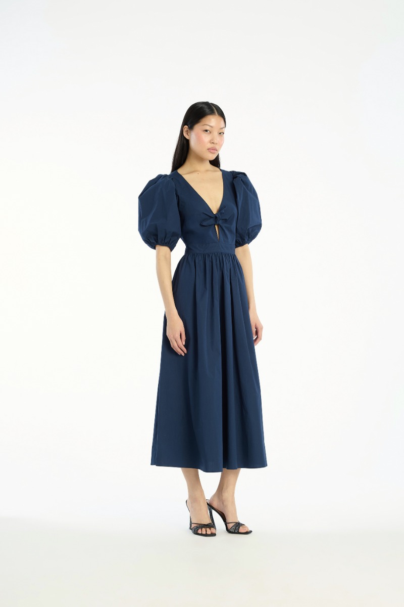 rotate puff sleeve midi dress Rotate By Birger Christensen Puff-sleeve Midi Dress
