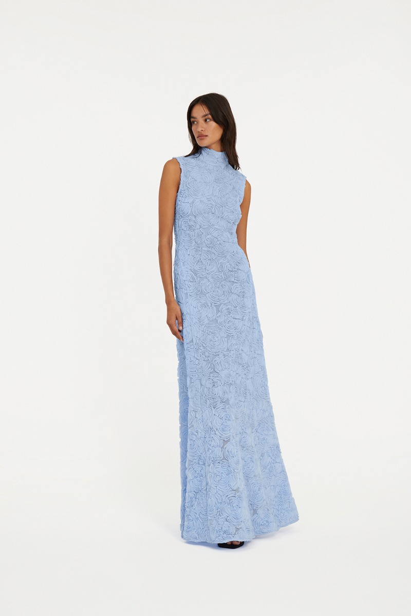 Flower Mesh Maxi Dress Light Blue - ROTATE Birger Christensen