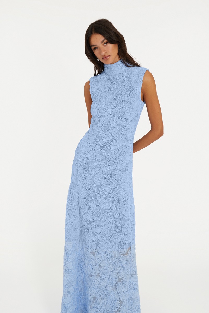 blue floral mesh dress Minkpink Esme Asym Mesh Maxi Dress In Lemon Floral, Size Xs main image 0