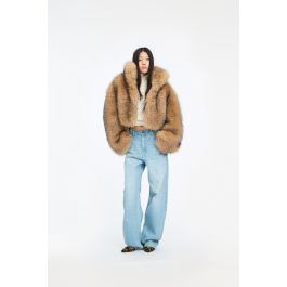 Faux Fur Crop Jacket Beige