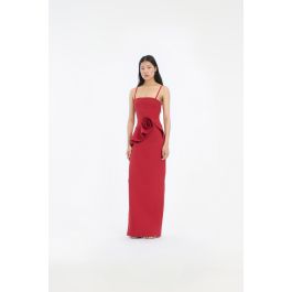 Long Flower Strapless Maxi Dress Red