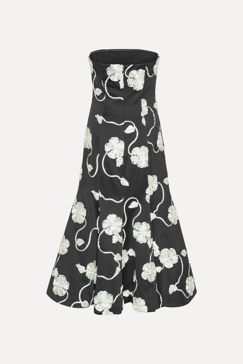 rotate birger christensen embroidered strapless midi dress ROTATE BIRGER CHRISTENSEN Strapless embroidered mesh maxi dress