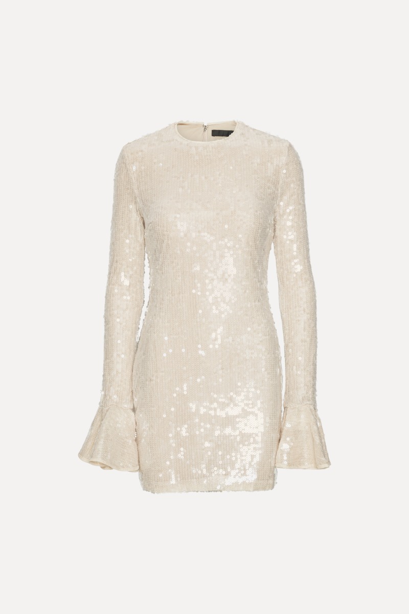 rotate white sequin dress Sequined recycled-satin maxi dress - white