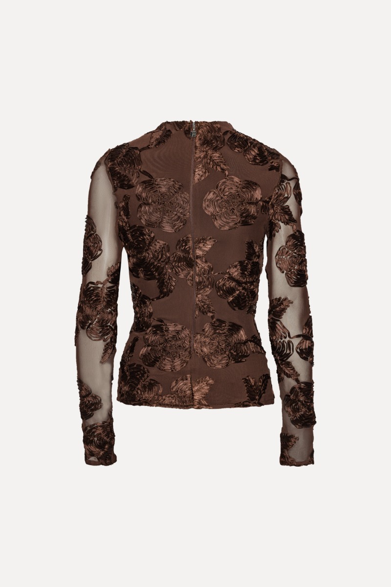 Flower Mesh Ls Top Dark Brown - ROTATE Birger Christensen