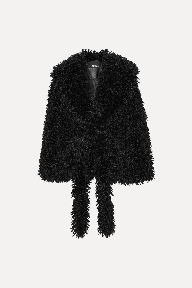 Faux Fur Belted Jacket Black - ROTATE Birger Christensen