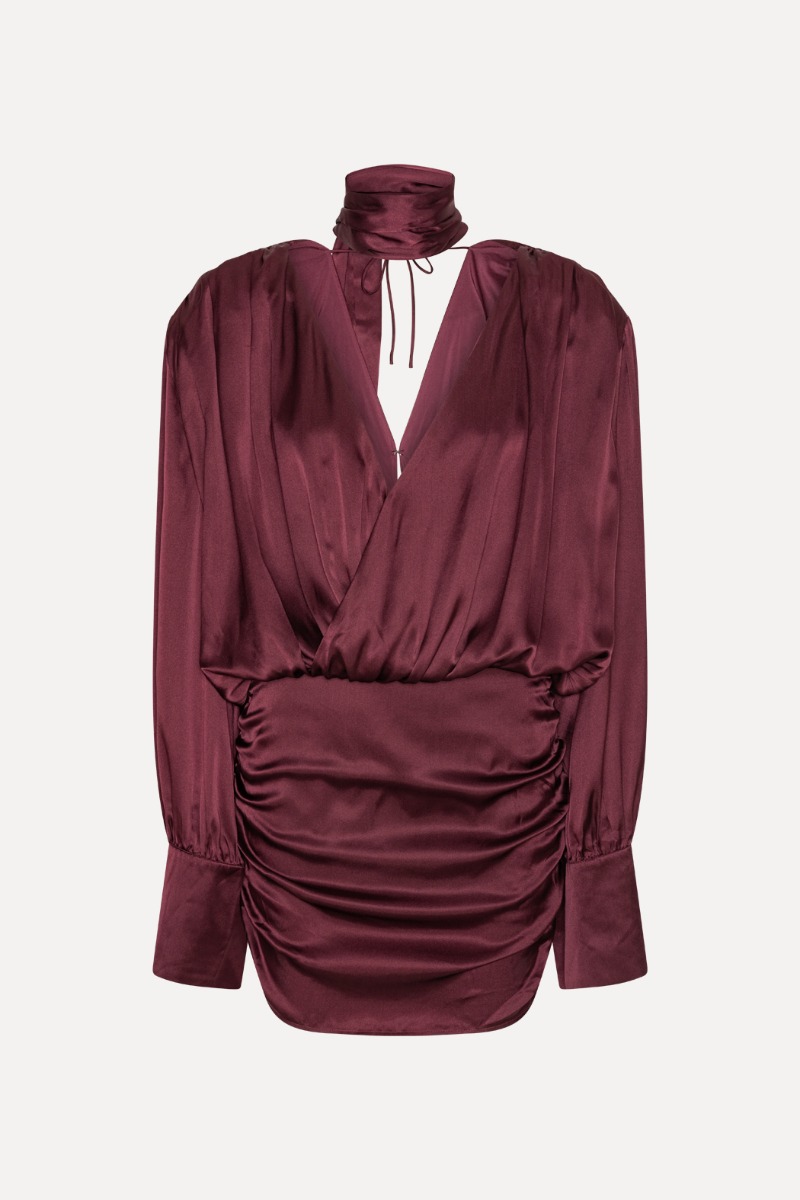 Ls Silk V-neck Dress Burgundy - ROTATE Birger Christensen Ls Silk V-neck Dress Burgundy - ROTATE Birger Christensen