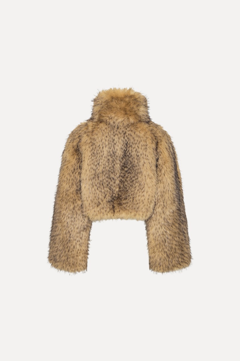 Faux Fur Crop Jacket Beige