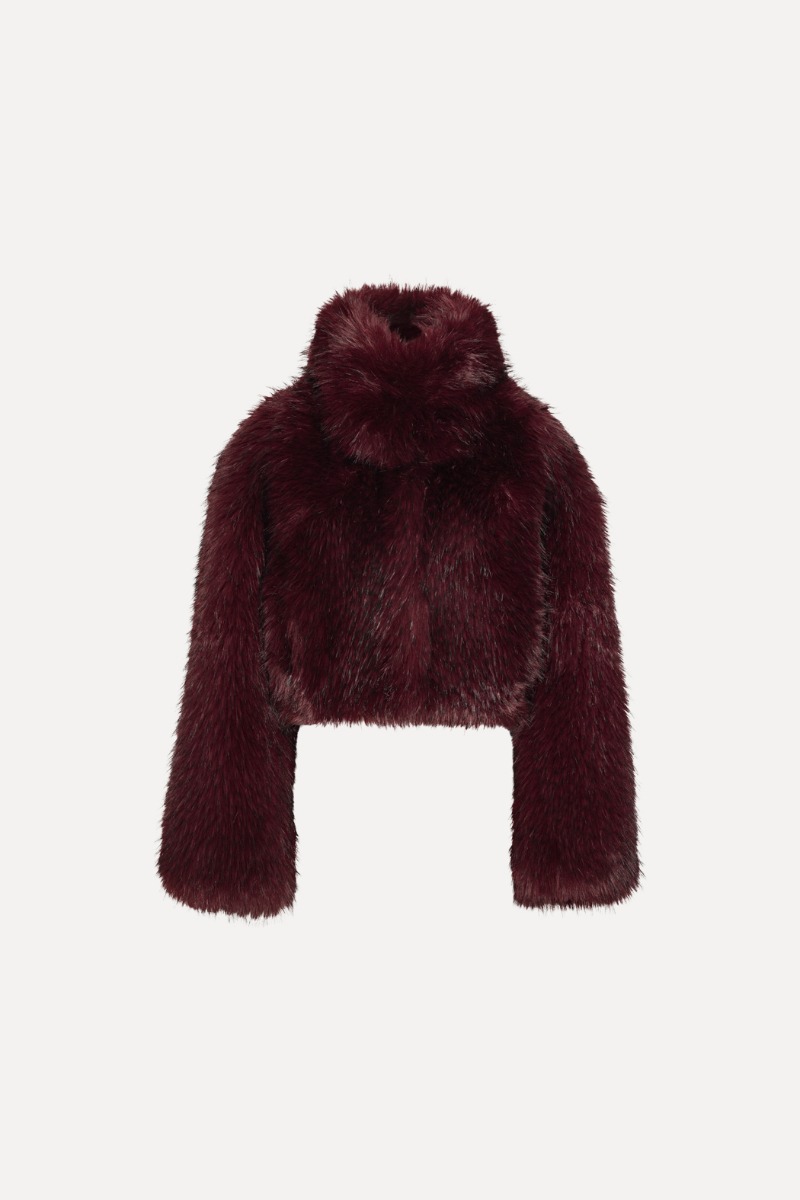 Faux Fur Crop Jacket Burgundy - ROTATE Birger Christensen