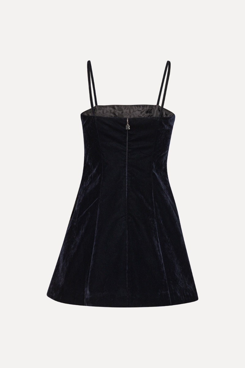 Velvet Mini Strap Dress Dark Blue - ROTATE Birger Christensen