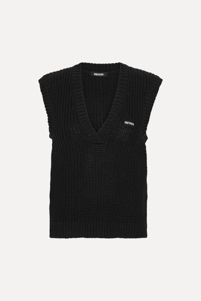 Knit V-neck Vest Black - ROTATE Birger Christensen