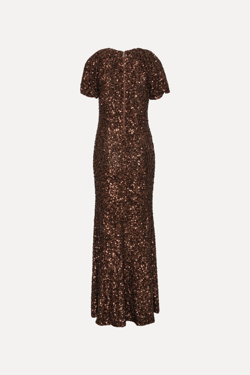 Sequins Midi V-neck Dress Dark Brown - ROTATE Birger Christensen