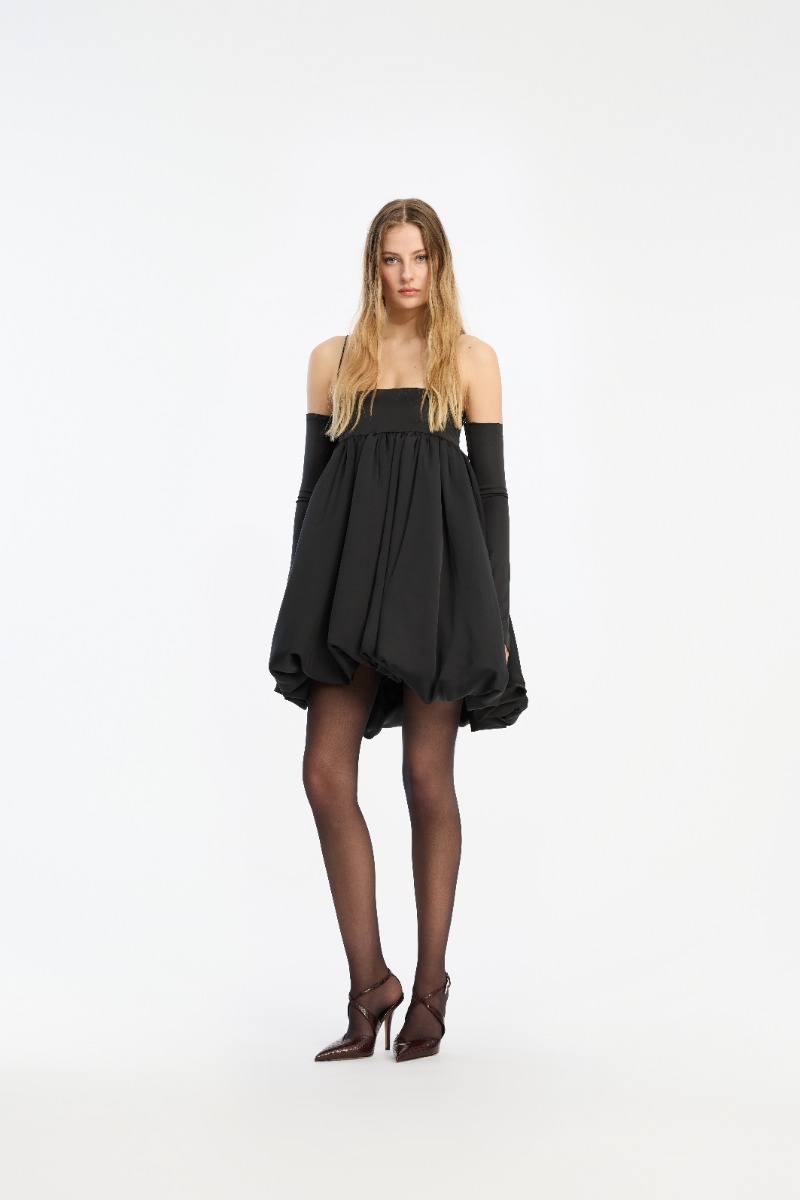 black satin bubble dress Melinda Black Satin Strapless Bubble Dress - Size M - Party Dress by Sky To Moon - Cute Bubble Hem