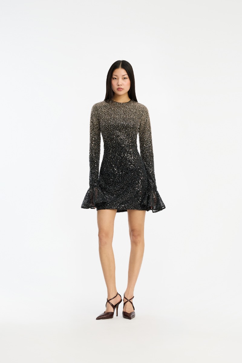 Beaded Ls Mini Dress Brown Beaded Ls Mini Dress Brown