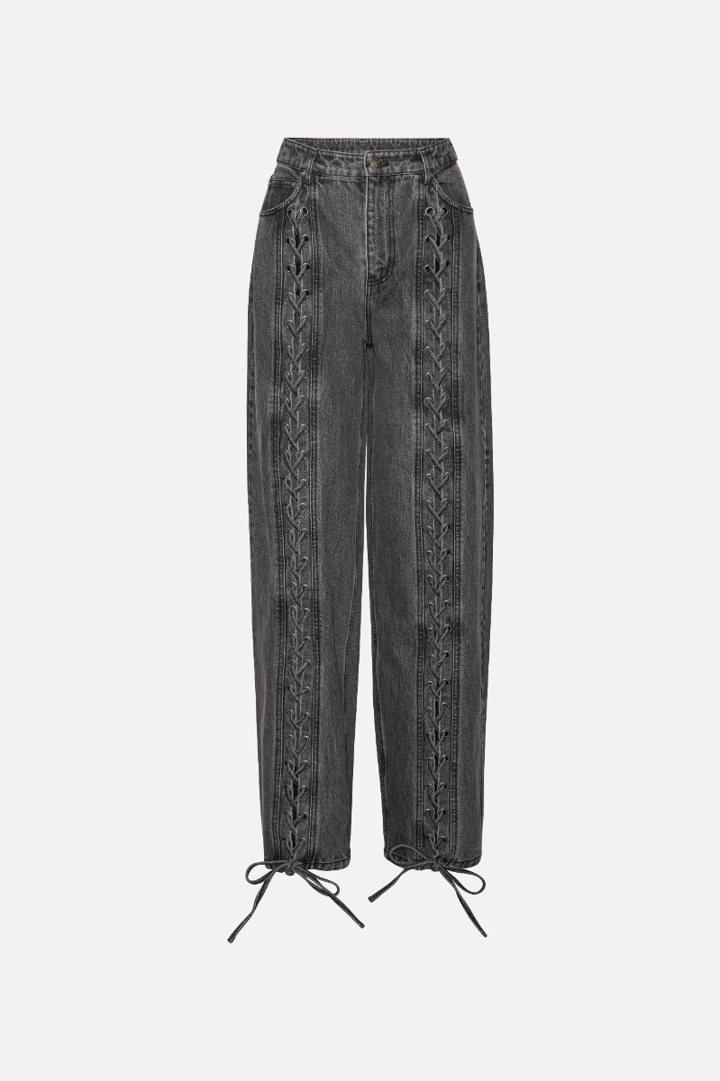Denim Laced Leg Pants Black - ROTATE Birger Christensen