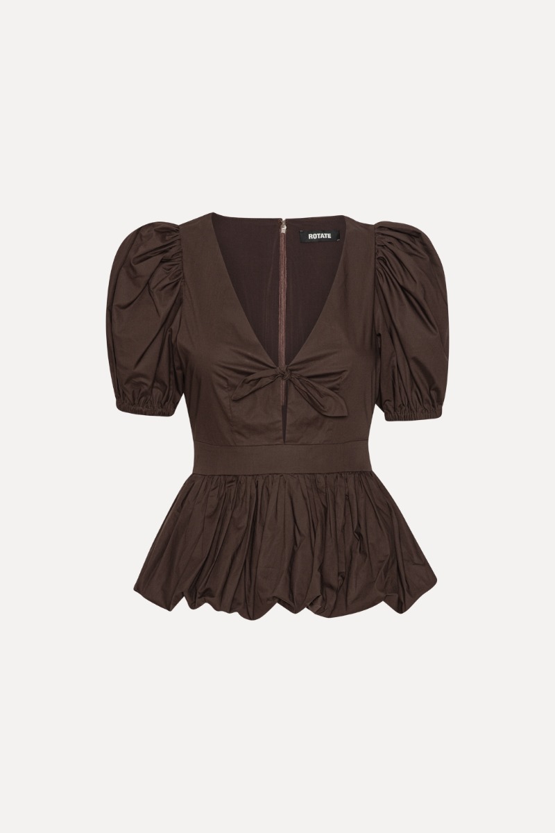 Puff Sleeve Bubble Top Dark Brown - ROTATE Birger Christensen