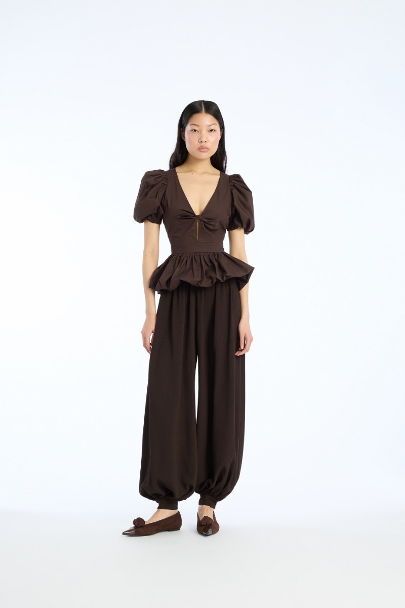 Puff Sleeve Bubble Top Dark Brown - ROTATE Birger Christensen