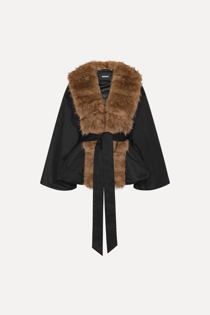 Faux Fur Collar Jacket Black - ROTATE Birger Christensen