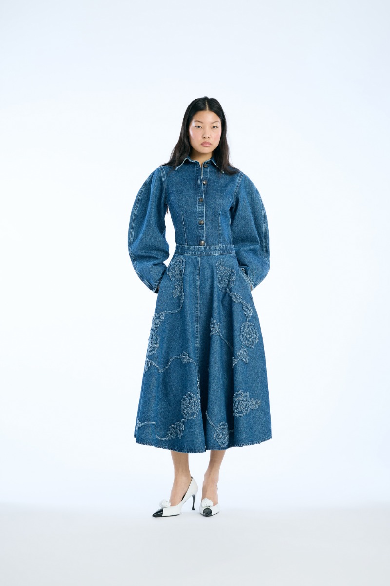 rotate denim dress Fitted Denim Shirt Medium Blue