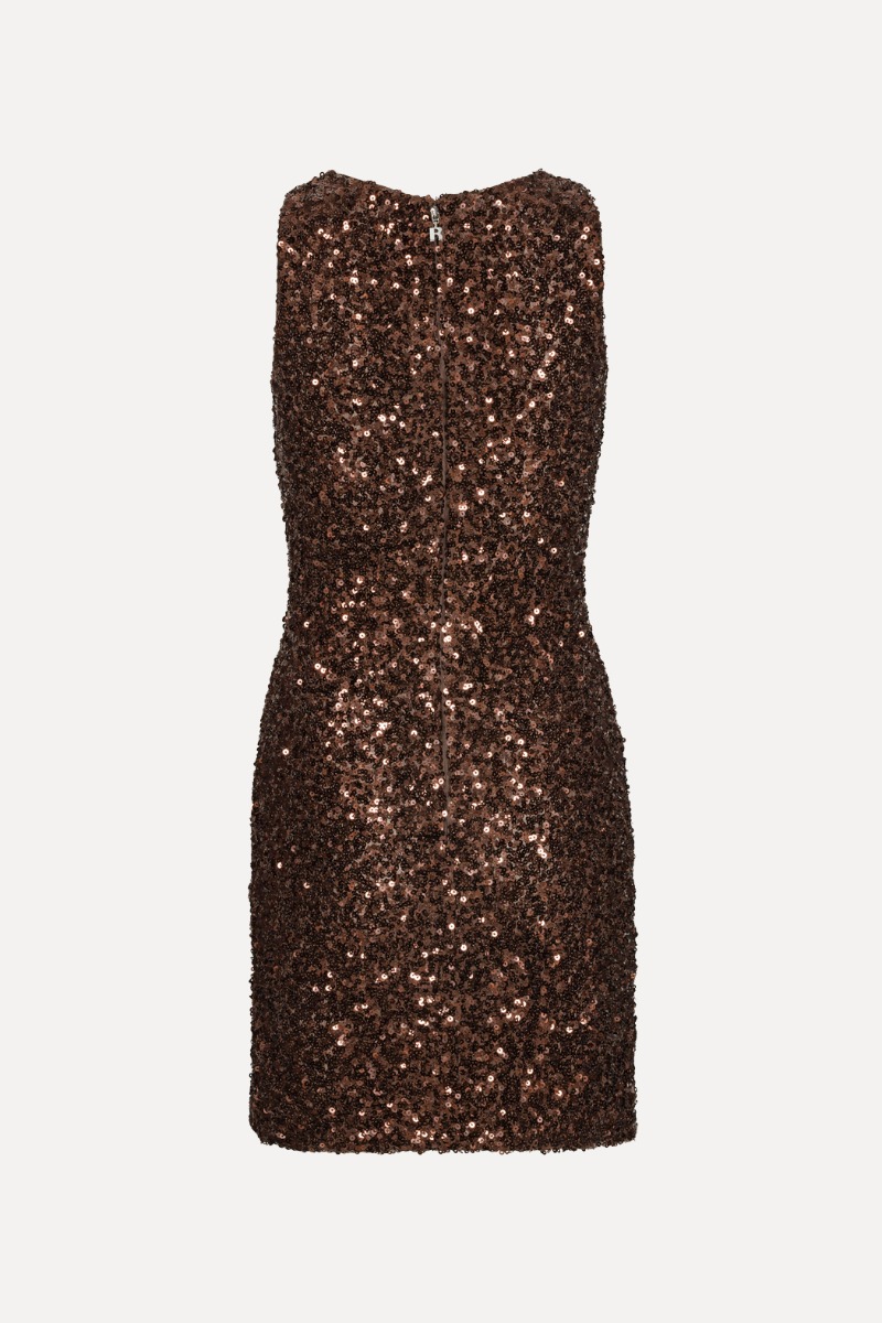 rotate brown sequin dress Rotate By Birger Christensen Sequin-embellished Puff-sleeve Midi Dress