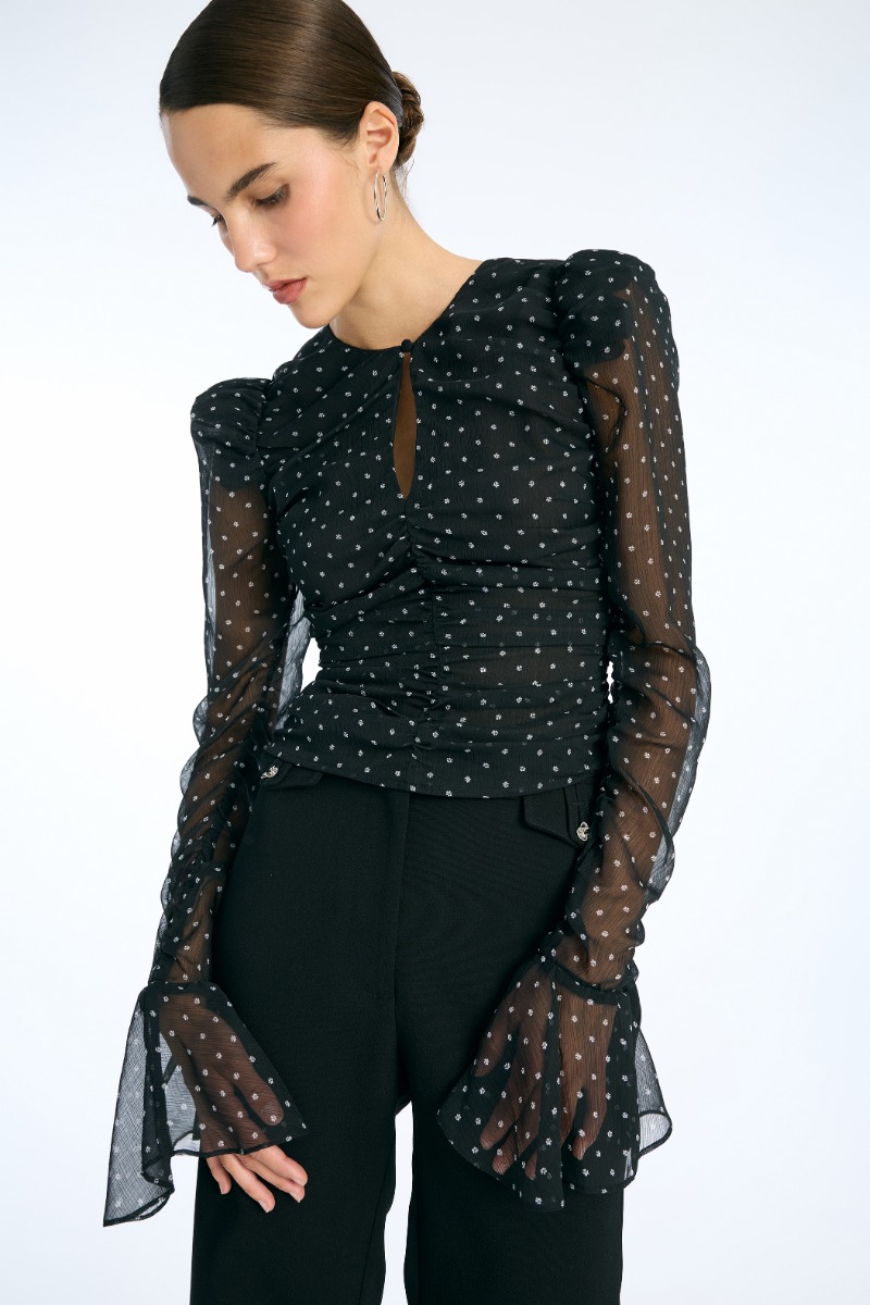 Chiffon Ruched Ls Top Black - ROTATE Birger Christensen