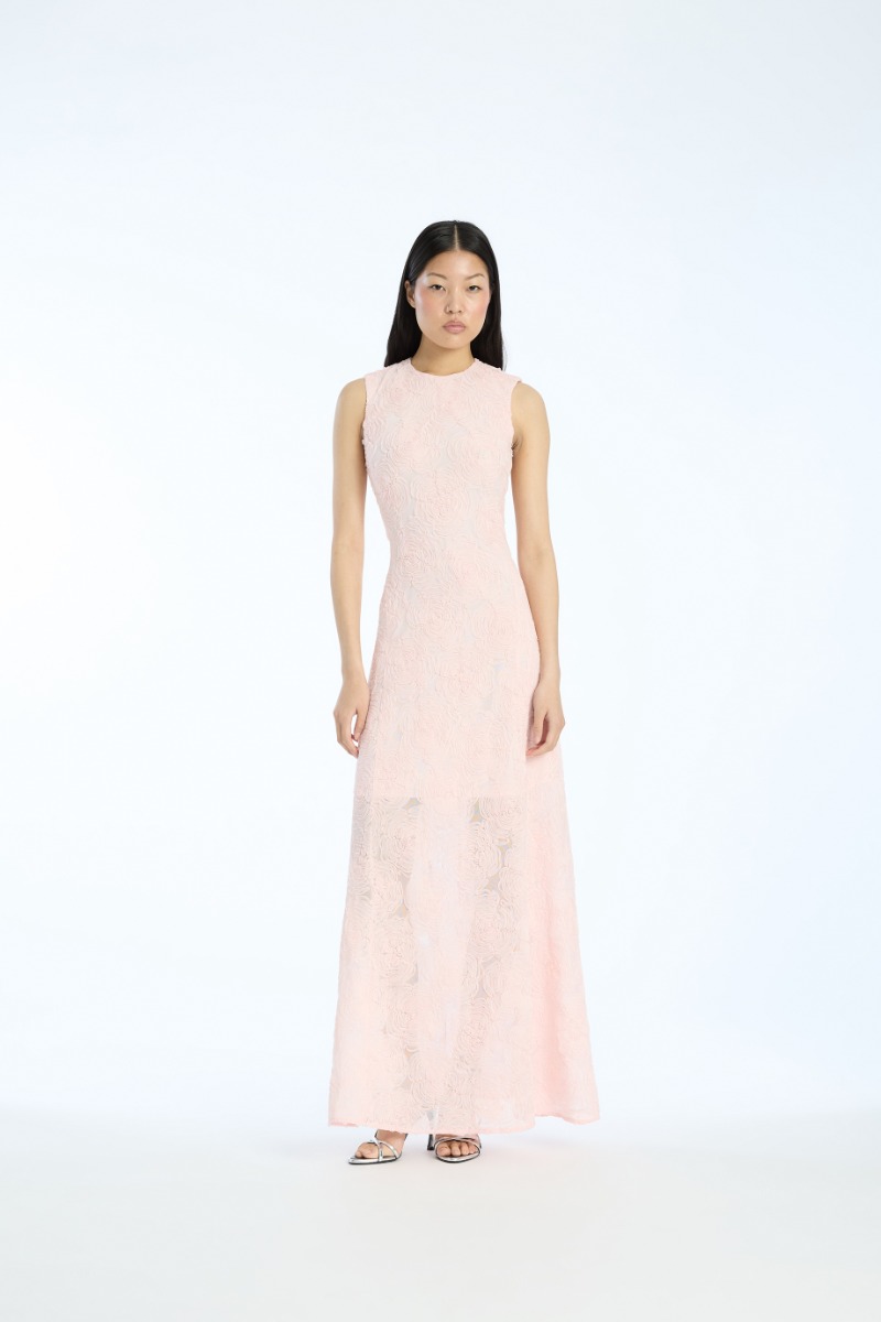 Mesh Maxi Dress Light Pink - ROTATE Birger Christensen Mesh Maxi Dress Light Pink - ROTATE Birger Christensen