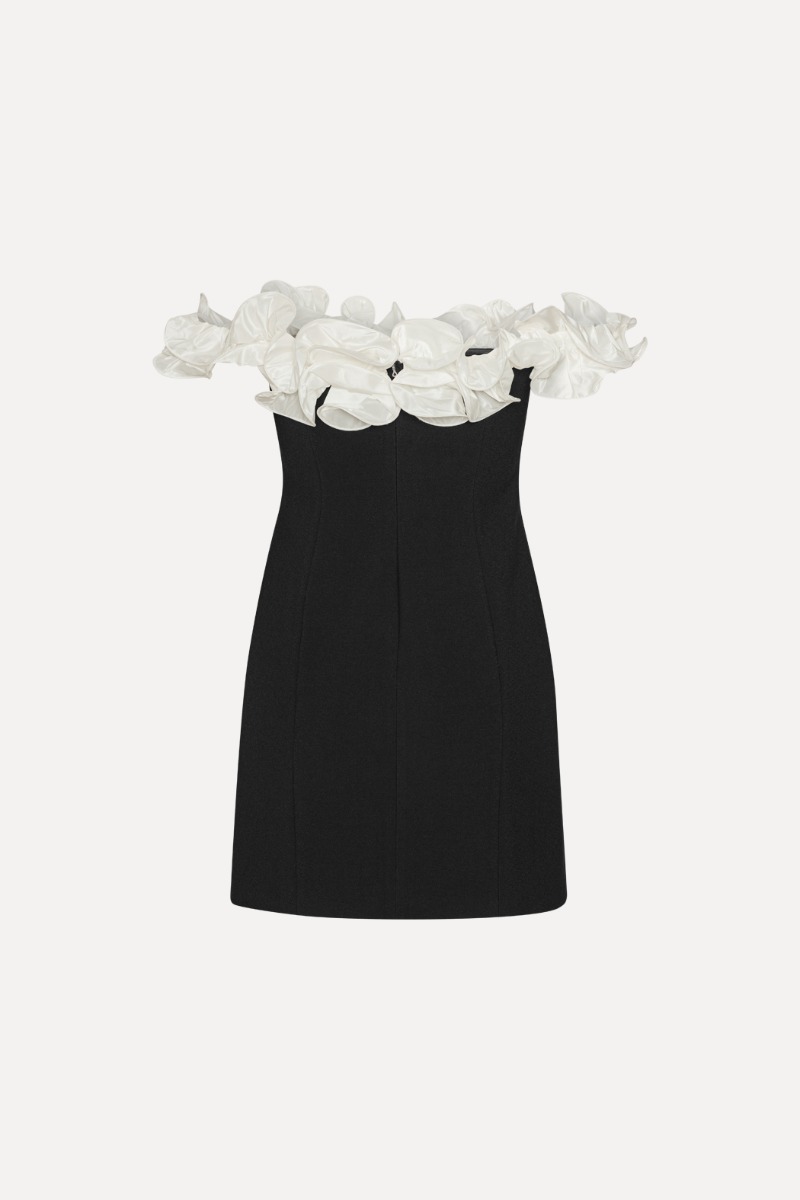 white and black ruffle dress Claribel Black & White Lace Long-Sleeve Mini Dress With Ruffle Hem – Club L  London