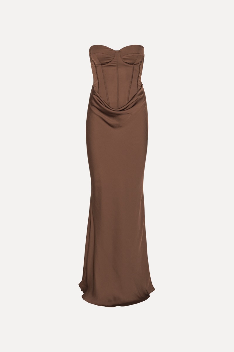 brown midi corset dress Sunfield Gingham Corset Midi Dress