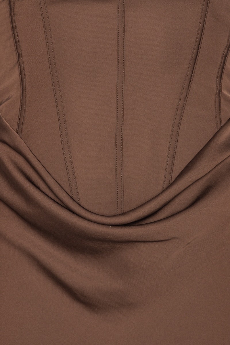 Satin Corset Maxi Dress Dark Brown - ROTATE Birger Christensen Satin Corset Maxi Dress Dark Brown - ROTATE Birger Christensen