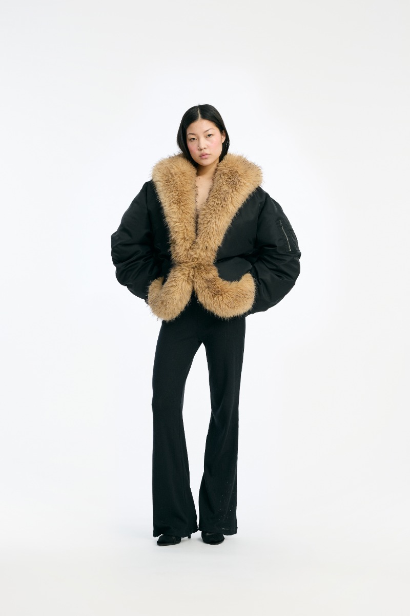 Faux Fur Collar Bomber Black - ROTATE Birger Christensen