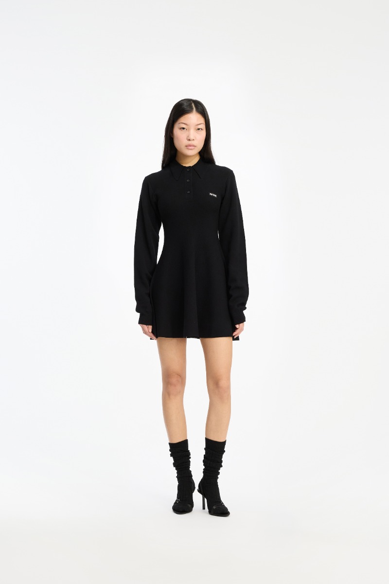 Slinky Knit Polo Dress Black - ROTATE Birger Christensen