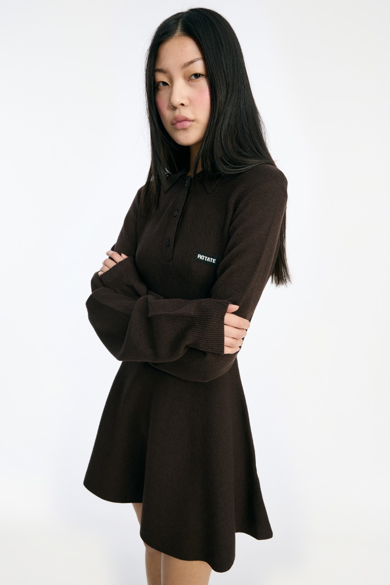 Slinky Knit Polo Dress Dark Brown - ROTATE Birger Christensen Slinky Knit Polo Dress Dark Brown - ROTATE Birger Christensen