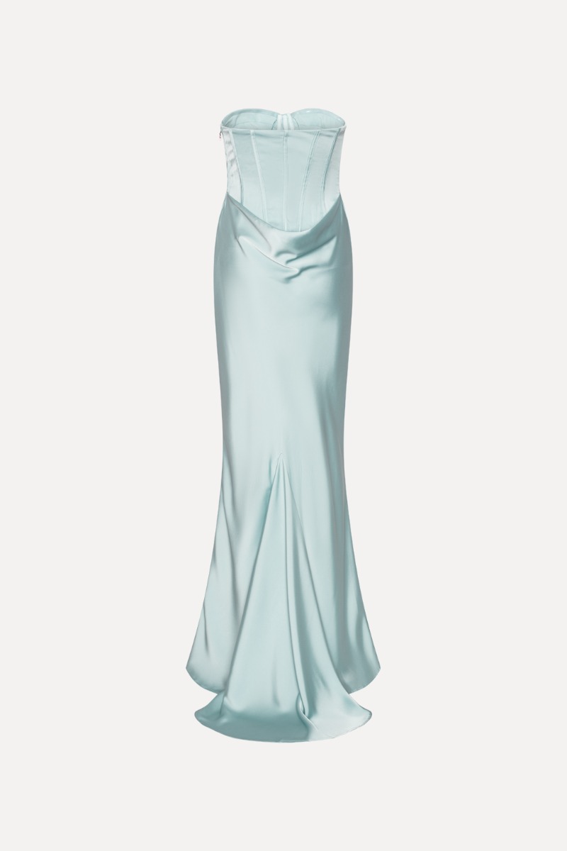 Satin Corset Maxi Dress Light Blue - ROTATE Birger Christensen Satin Corset Maxi Dress Light Blue - ROTATE Birger Christensen