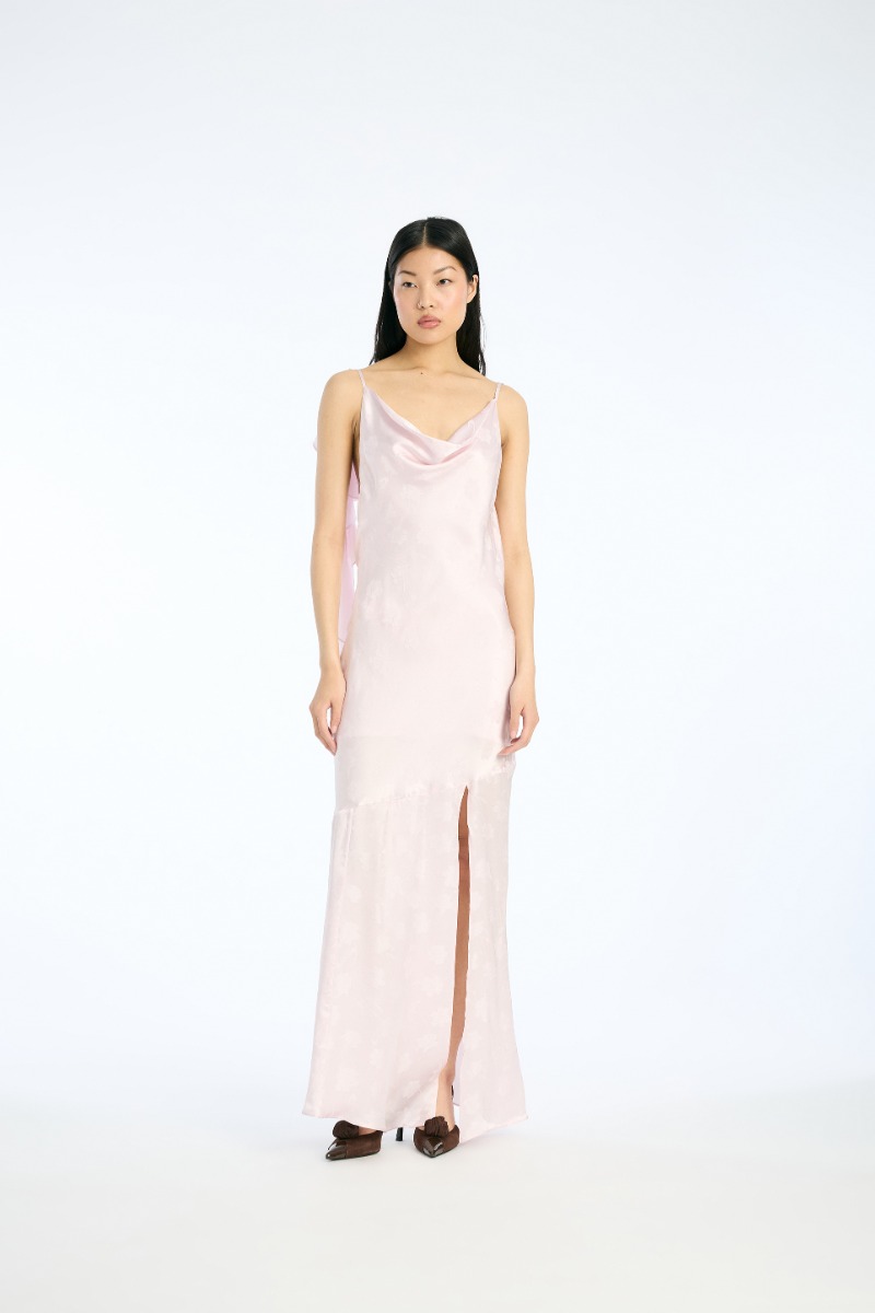 hot pink and gold dress Charming Hot Pink V-Neck Bow-Back Trumpet Long Prom Gown – Anniebride main image 0