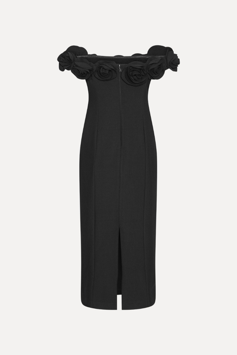 black crepe midi dress self-portrait - Black Crepe Bow Collar Midi Dress