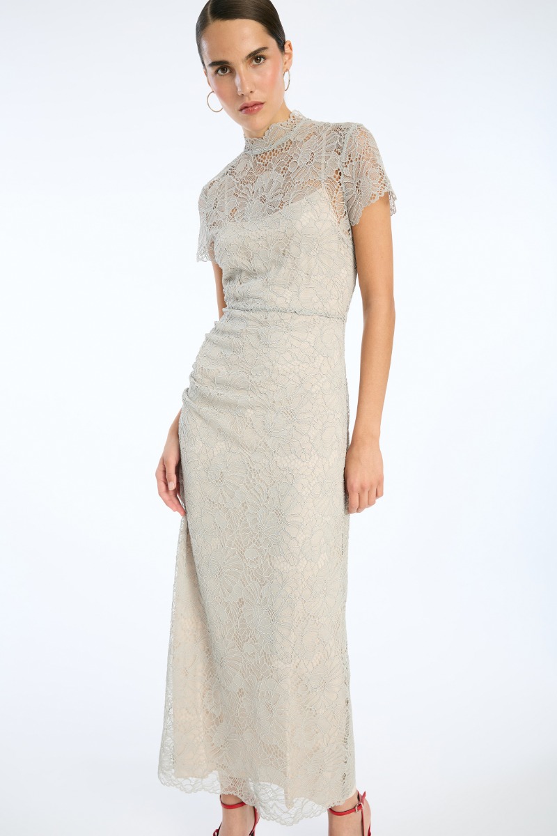 Lace Long Midi Dress Light Grey - ROTATE Birger Christensen Lace Long Midi Dress Light Grey - ROTATE Birger Christensen