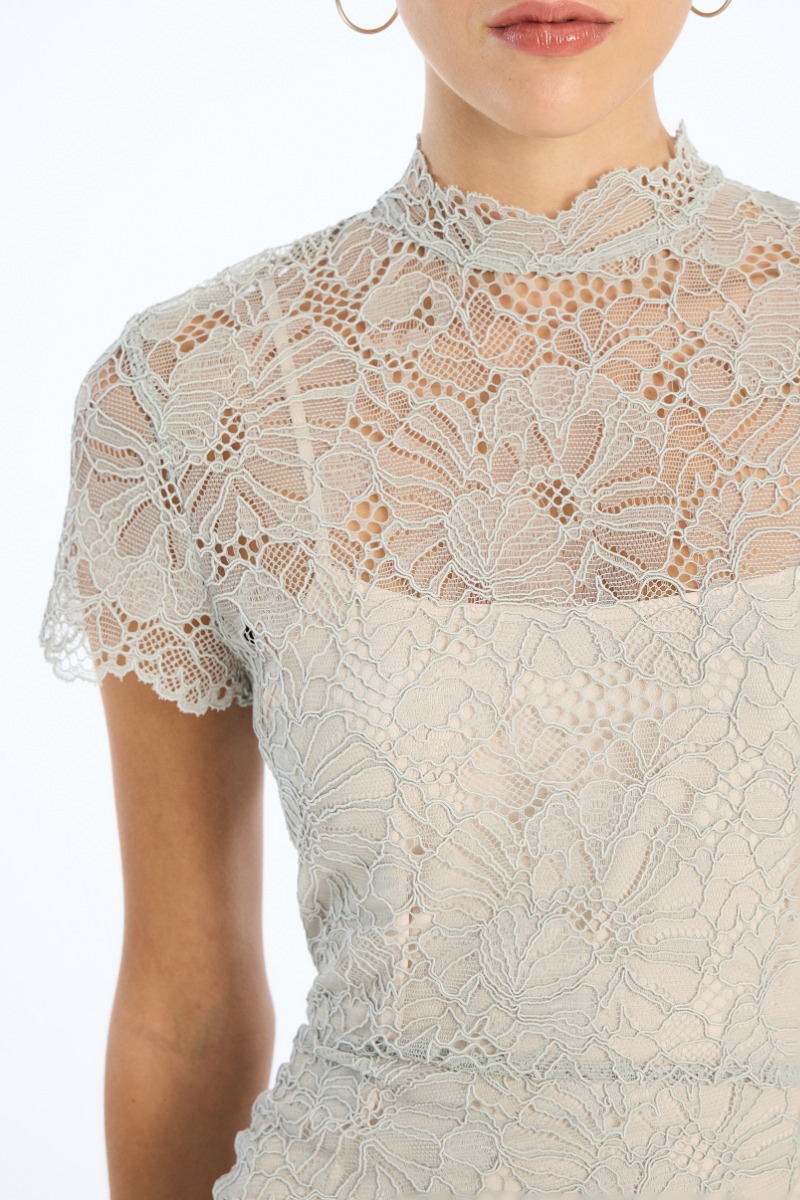 Lace Long Midi Dress Light Grey - ROTATE Birger Christensen Lace Long Midi Dress Light Grey - ROTATE Birger Christensen