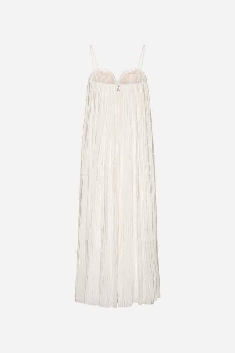 Pleated Midi Strap Dress White - ROTATE Birger Christensen Pleated Midi Strap Dress White - ROTATE Birger Christensen