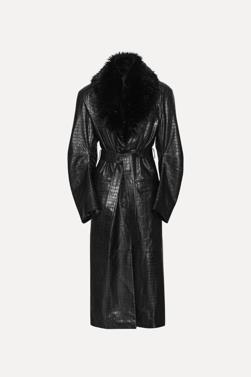 Leather Coat Faux Fur Collar Black - ROTATE Birger Christensen