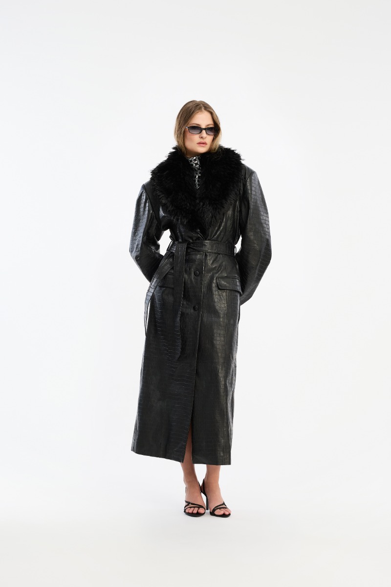 s*h様 超美品 BIRGER CHRISTENSEN ミンク ファー ジャケッ Leather Coat Faux Fur Collar Black - ROTATE Birger Christensen