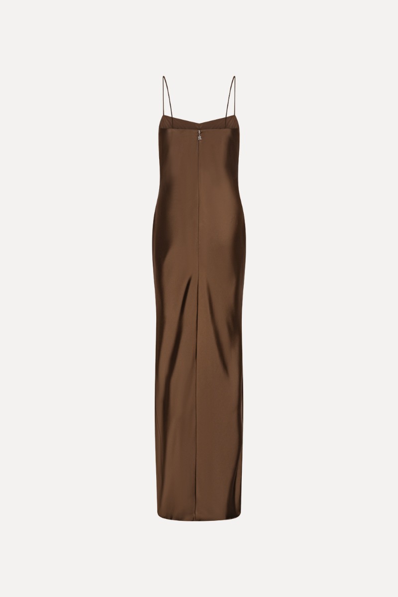 Satin Maxi Slip Dress Dark Brown - ROTATE Birger Christensen