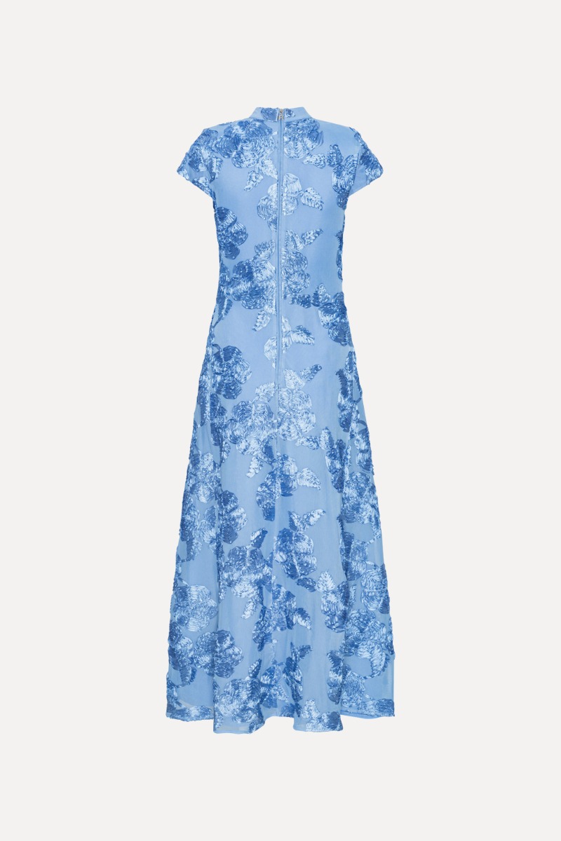 Mesh Capsleeve Maxi Dress Blue - ROTATE Birger Christensen Mesh Capsleeve Maxi Dress Blue - ROTATE Birger Christensen