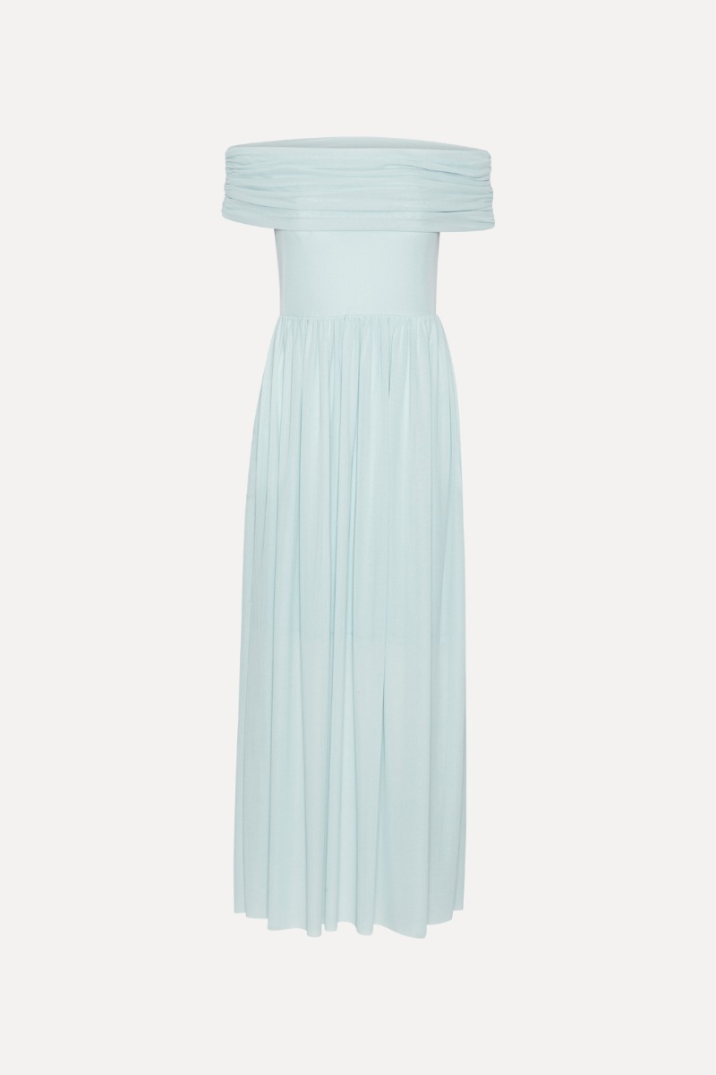 marie antoinette blue dress Eternity Off Shoulder Maxi in Dusty Blue main image 0