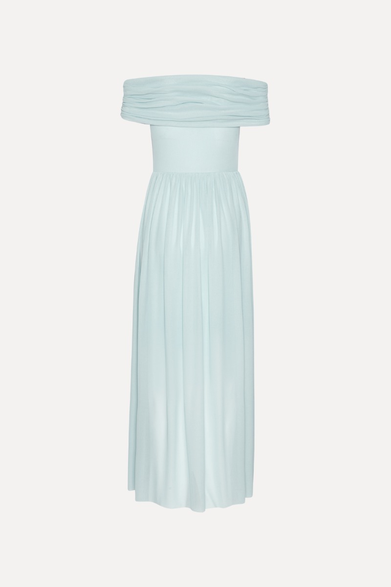 Off-shoulder Maxi Dress Light Blue - ROTATE Birger Christensen Off-shoulder Maxi Dress Light Blue - ROTATE Birger Christensen