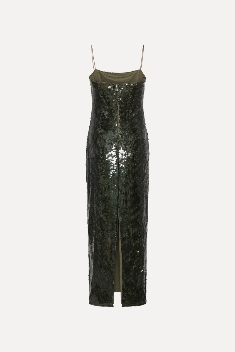 rotate green sequin dress Sequins Maxi Slip Dress Dark Green