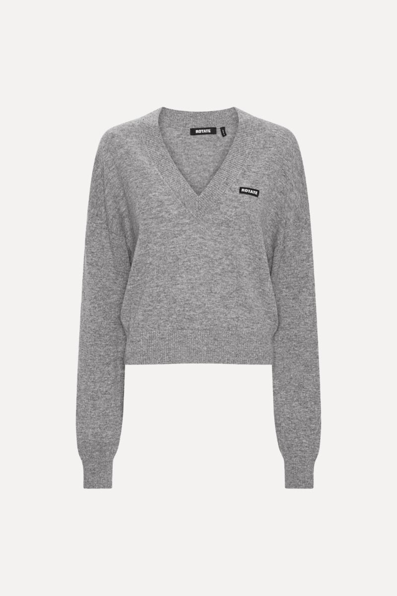 『TEN Vneck Knit GRAY L』 Knit V-neck Sweater Grey - ROTATE Birger Christensen
